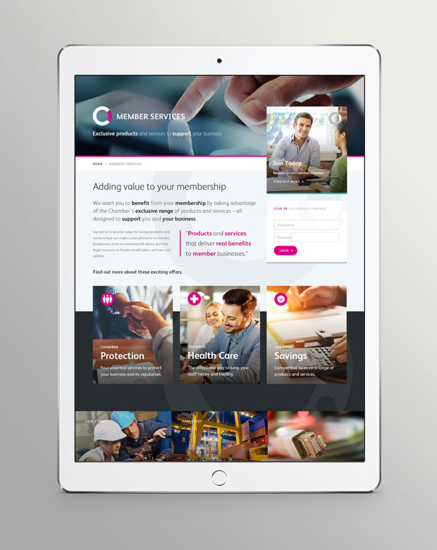 Cumbria Chamber website - tablet view